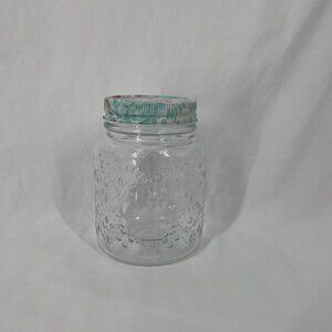 Pioneer Woman 16 Ounce Vintage Teal Flower Lid Jar